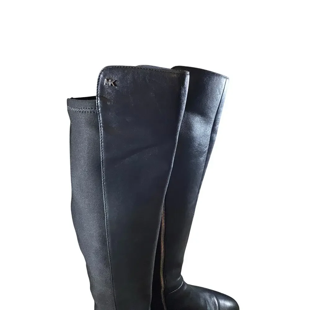 Michael Kors Knee High Leather Bromley Flat Boots - 8